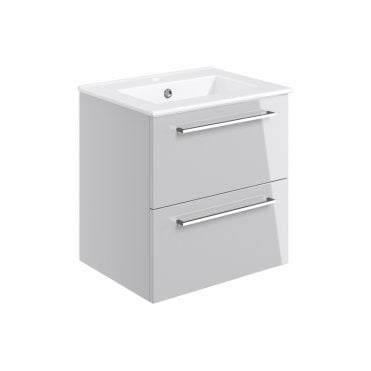 Frascata 510mm Wall Hung 2 Drawer Basin Unit w/Basin - Grey Gloss