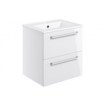 Frascata 510mm Wall Hung 2 Drawer Basin Unit w/Basin - White Gloss
