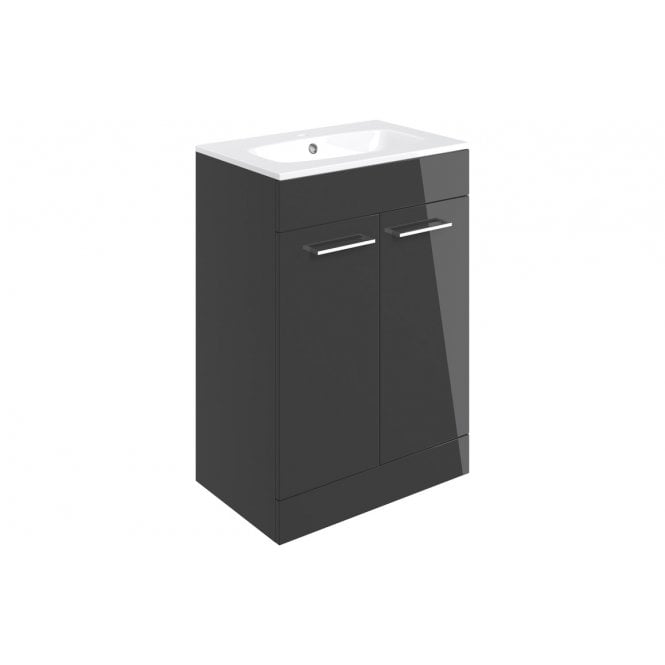 Plumb Warehouse Frascata 610mm Floor Standing 2 Door Basin Unit w/Basin - Anthracite Gloss