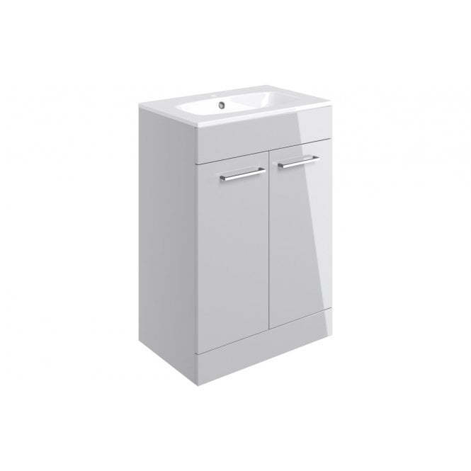Plumb Warehouse Frascata 610mm Floor Standing 2 Door Basin Unit w/Basin - Grey Gloss