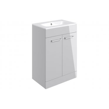 Frascata 610mm Floor Standing 2 Door Basin Unit w/Basin - Grey Gloss