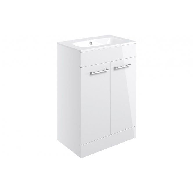 Plumb Warehouse Frascata 610mm Floor Standing 2 Door Basin Unit w/Basin - White Gloss
