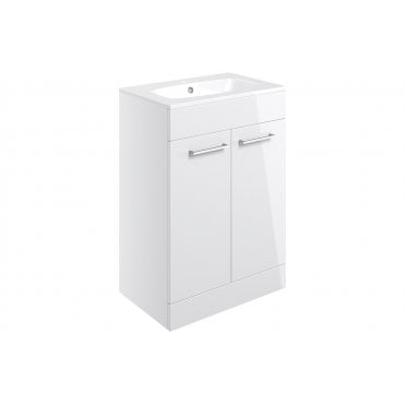 Frascata 610mm Floor Standing 2 Door Basin Unit w/Basin - White Gloss