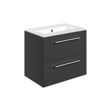 Frascata 610mm Wall Hung 2 Drawer Basin Unit and 0 Tap Holes Thin Edge Basin (Choose Finish)