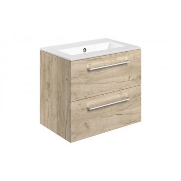 Frascata 610mm Wall Hung 2 Drawer Basin Unit and 0 Tap Holes Thin Edge Basin (Choose Finish)