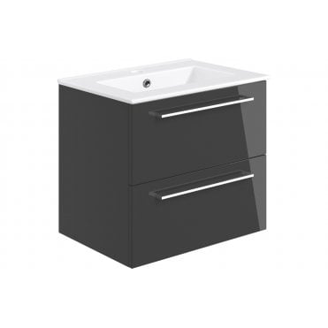 Frascata 610mm Wall Hung 2 Drawer Basin Unit w/Basin - Anthracite Gloss