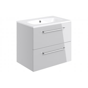 Frascata 610mm Wall Hung 2 Drawer Basin Unit w/Basin - Grey Gloss