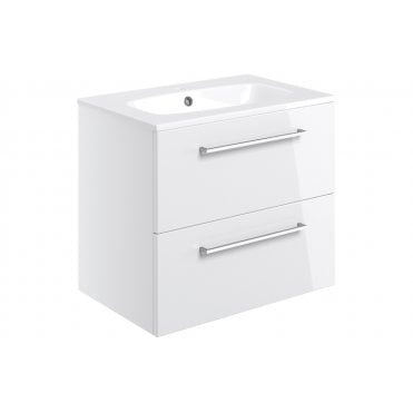 Frascata 610mm Wall Hung 2 Drawer Basin Unit w/Basin - White Gloss