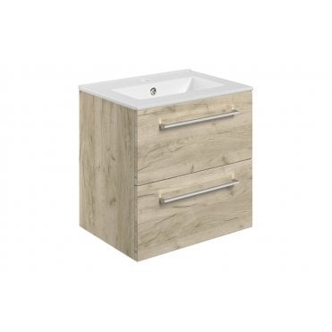 Frascata Wall Hung 2 Drawer Basin Unit & Basin - Oak (Choose Size)