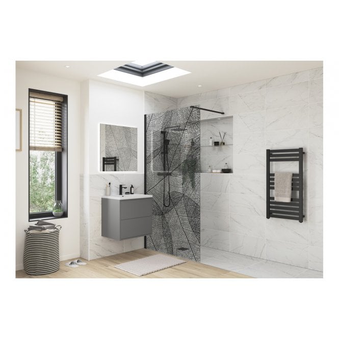 Plumb Warehouse Ilenia Black Leaf Design Wetroom Panel