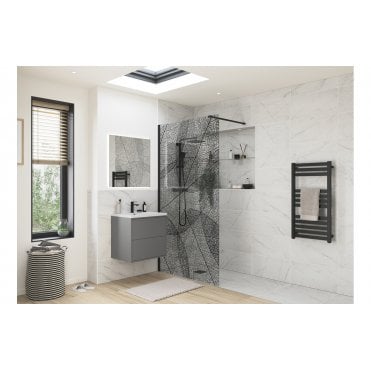 Ilenia Black Leaf Design Wetroom Panel