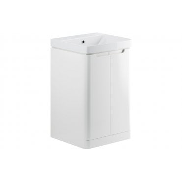 Iserni 500mm 2 Door Floor Standing Cloakroom Basin Unit - White Gloss