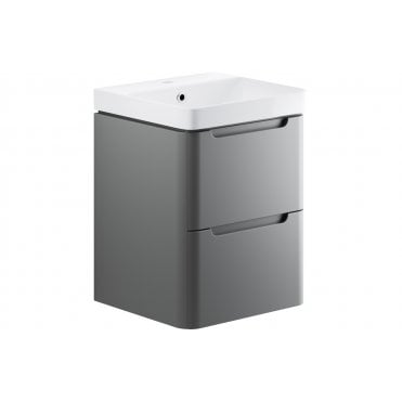 Iserni 500mm 2 Drawer Wall Hung Cloakroom Basin Unit - Matt Grey