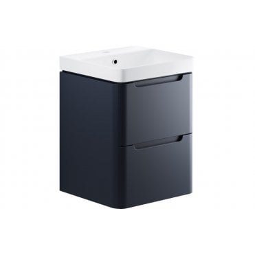 Iserni 500mm 2 Drawer Wall Hung Cloakroom Basin Unit - Matt Indigo