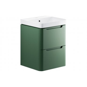 Iserni 500mm 2 Drawer Wall Hung Cloakroom Basin Unit - Matt Sage Green