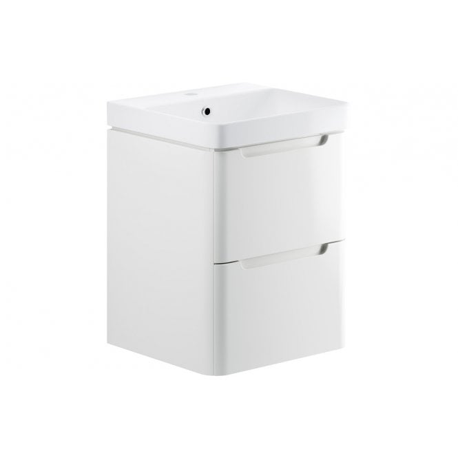 Plumb Warehouse Iserni 500mm 2 Drawer Wall Hung Cloakroom Basin Unit - White Gloss