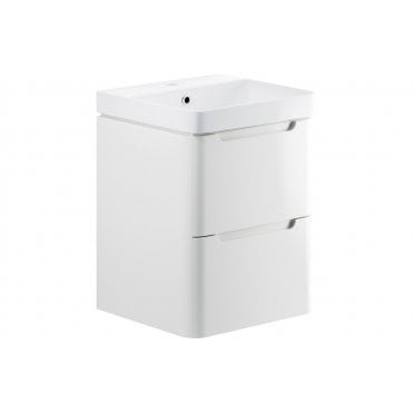 Iserni 500mm 2 Drawer Wall Hung Cloakroom Basin Unit - White Gloss