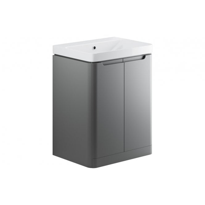 Plumb Warehouse Iserni 600mm 2 Door Floor Standing Basin Unit - Matt Grey