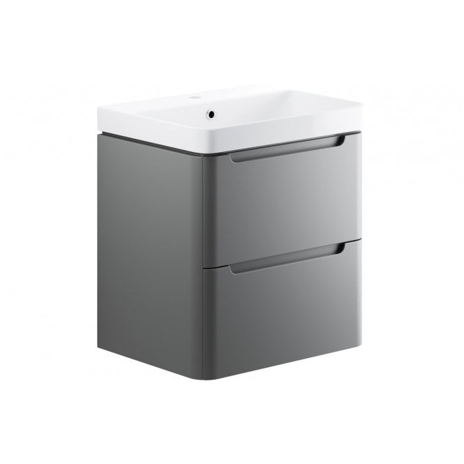 Plumb Warehouse Iserni 600mm 2 Drawer Wall Hung Basin Unit - Matt Grey