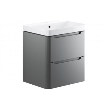 Iserni 600mm 2 Drawer Wall Hung Basin Unit - Matt Grey