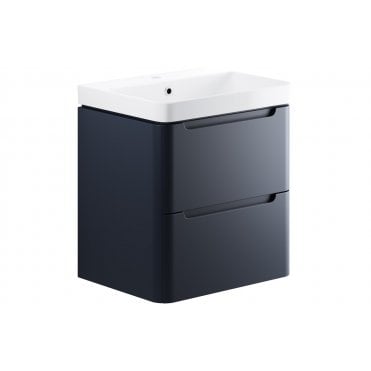 Iserni 600mm 2 Drawer Wall Hung Basin Unit - Matt Indigo