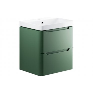 Iserni 600mm 2 Drawer Wall Hung Basin Unit - Matt Sage Green