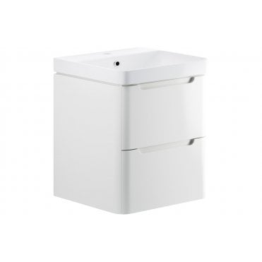Iserni 600mm 2 Drawer Wall Hung Basin Unit - White Gloss