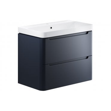Iserni 800mm 2 Drawer Wall Hung Basin Unit - Matt Indigo