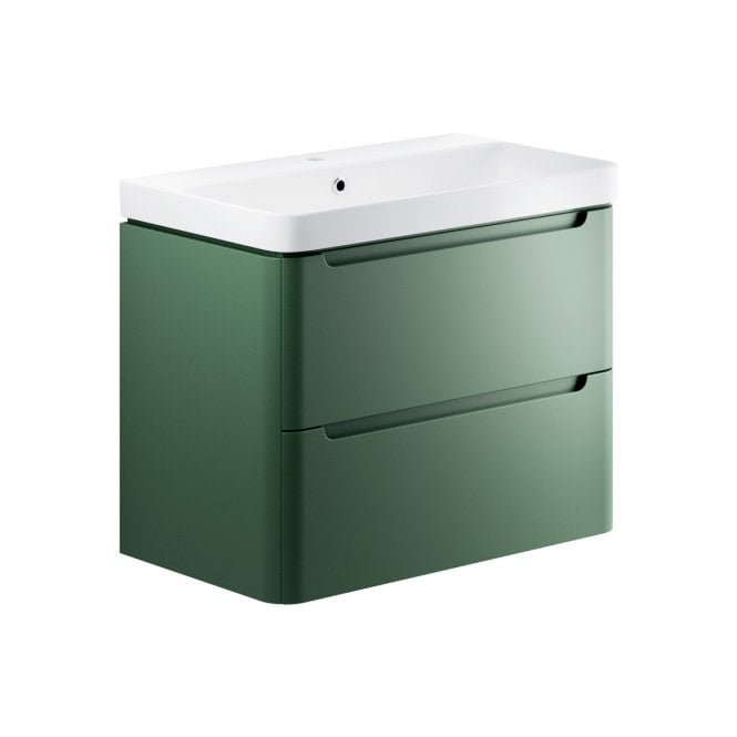 Plumb Warehouse Iserni 800mm 2 Drawer Wall Hung Basin Unit - Matt Sage Green