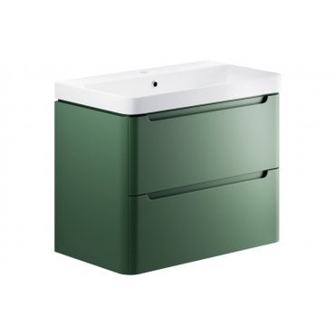 Iserni 800mm 2 Drawer Wall Hung Basin Unit - Matt Sage Green