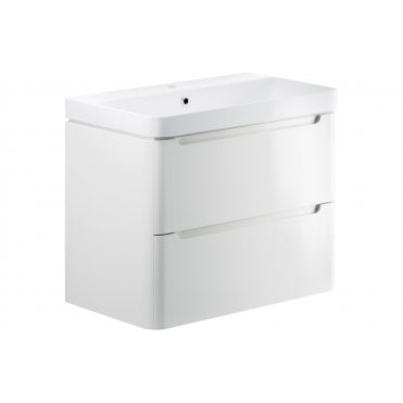 Iserni 800mm 2 Drawer Wall Hung Basin Unit - White Gloss