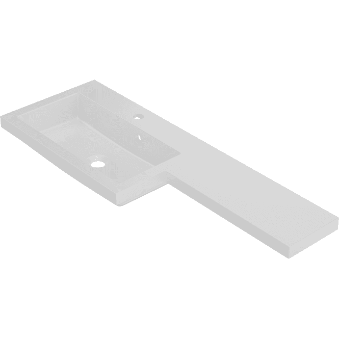 Plumb Warehouse Kappa 1100mm x 390mm 1 Tap Hole L Shape Mineralcast Basin for Vanity Unit - White