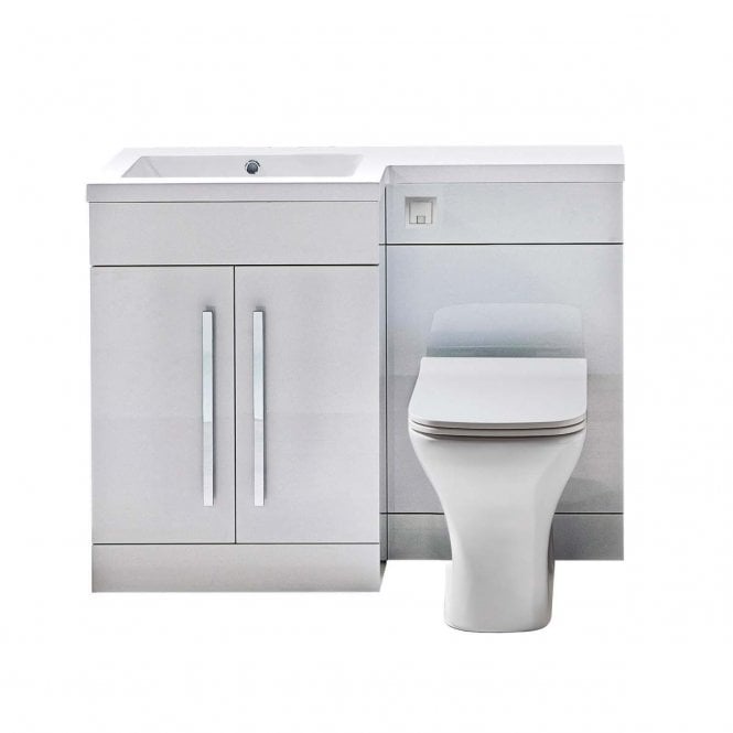 Plumb Warehouse Lili 1100mm Gloss White 1 Tap Hole L Shape Left Hand Vanity Basin