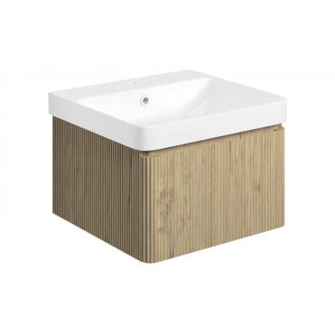 Lugano Wall Hung 1 Drawer Basin Unit and Basin - Textured Oak (Choose Size)