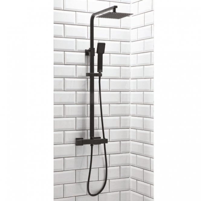 Plumb Warehouse Lunar Matt Black Square Rigid Riser Shower Kit