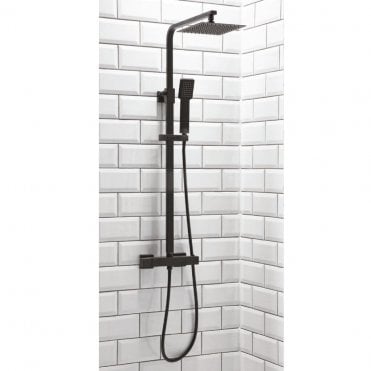 Lunar Matt Black Square Rigid Riser Shower Kit