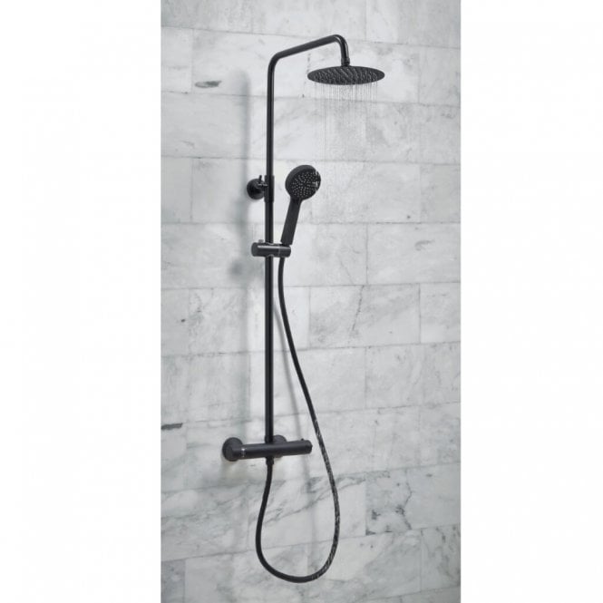 Plumb Warehouse Middleton Matt Black Round Rigid Riser Shower Kit