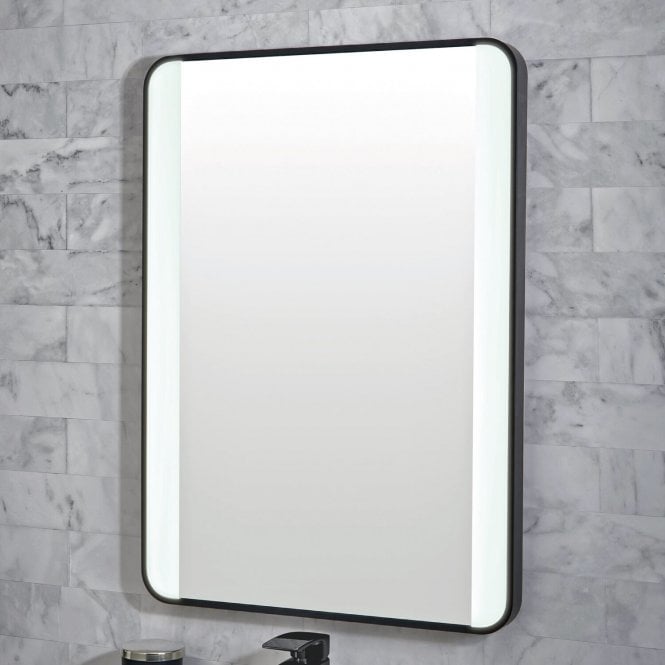 Plumb Warehouse Mono 500mm x 700mm Matt Black Soft Square Mirror With Demister And Colour Change