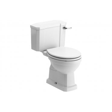 Mugello Close Coupled WC & Satin White Wood Effect Seat w/Brushed Brass Finishes