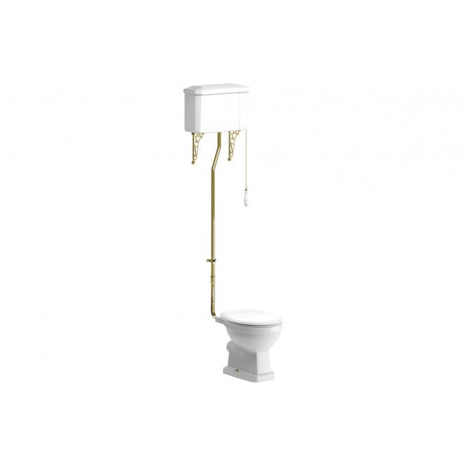 Plumb Warehouse Mugello High Level WC & Soft Close Seat w/Brushed Brass Finishes