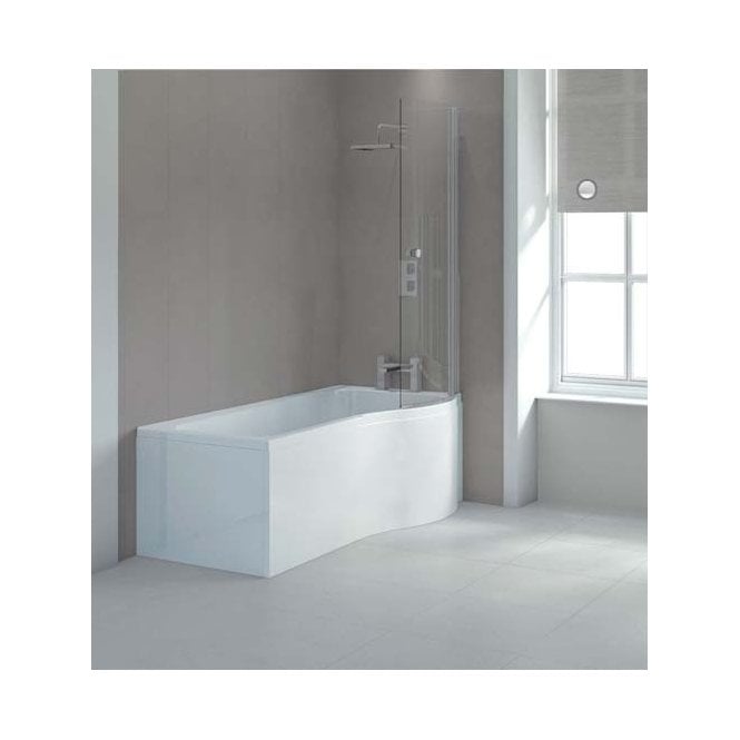 Plumb Warehouse  P Shaped Shower Bath 1700 X 850mm - White
