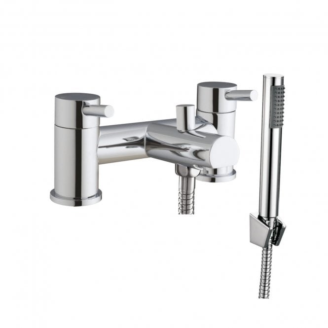 Plumb Warehouse Phi Bath Shower Mixer with 2 Tap Holes, Slide Rail and Fixed and Handheld Shower Head - Chrome