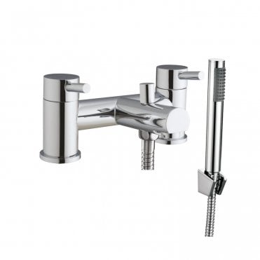 Phi Bath Shower Mixer with 2 Tap Holes, Slide Rail and Fixed and Handheld Shower Head - Chrome