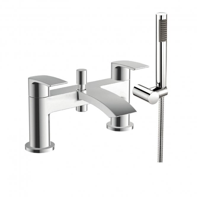 Plumb Warehouse Psi Bath Shower Mixer with 2 Tap Holes, Slide Rail and Fixed and Handheld Shower Head - Chrome