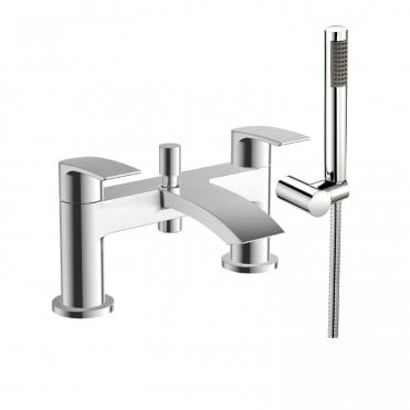Psi Bath Shower Mixer with 2 Tap Holes, Slide Rail and Fixed and Handheld Shower Head - Chrome