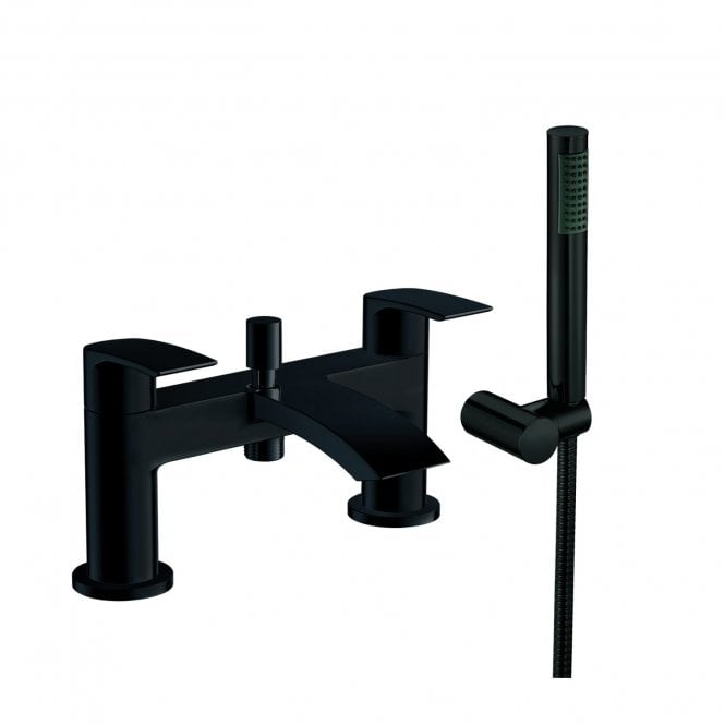 Plumb Warehouse Psi Electroplated Bath Shower Mixer with 2 Tap Holes, Slide Rail and Fixed and Handheld Shower Head - Black