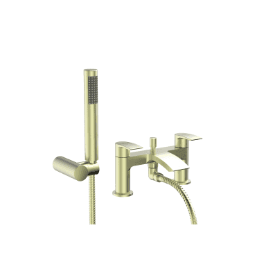 Psi PVD Coated Bath Shower Mixer with 2 Tap Holes, Slide Rail and Fixed and Handheld Shower Head - Brushed Brass