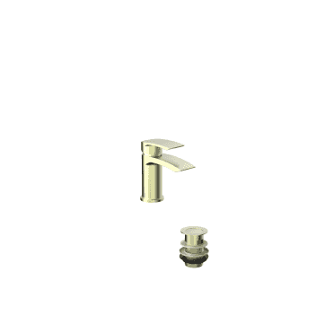 Psi PVD Coated Mini Mono Basin Mixer with Pop Up Waste - Brushed Brass