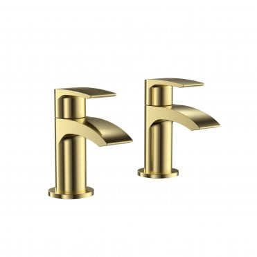 Psi PVD Coated Tap Pair for 2 Tap Hole Basin  - Brushed Brass
