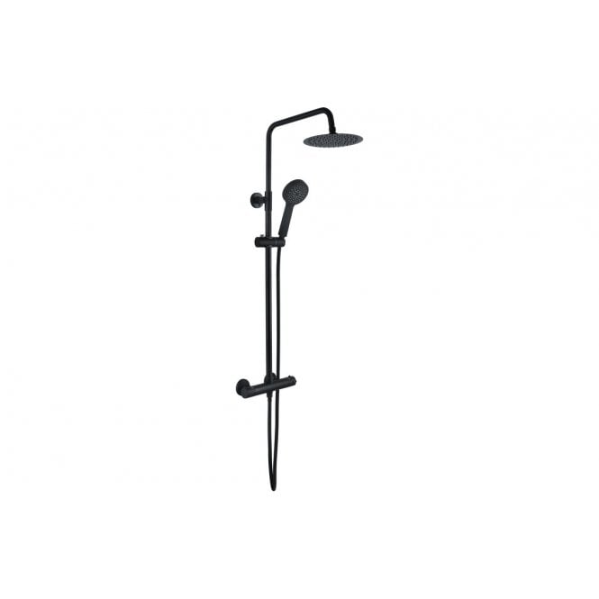 Plumb Warehouse Round Thermostatic Bar Mixer w/Riser Kit - Matt Black